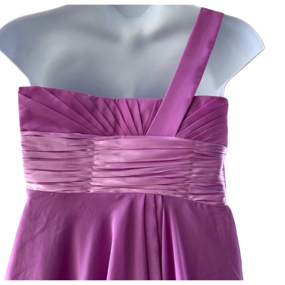 One Shoulder Pink Cocktail Dress With Pleated Bodice & Embellished Waist - Picture 8 of 16